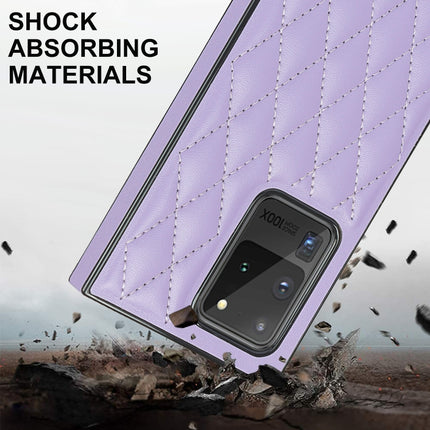 For Samsung Galaxy S20 Ultra Elegant Rhombic Pattern Microfiber Leather +TPU Shockproof Case with Crossbody Strap Chain(Purple)-garmade.com