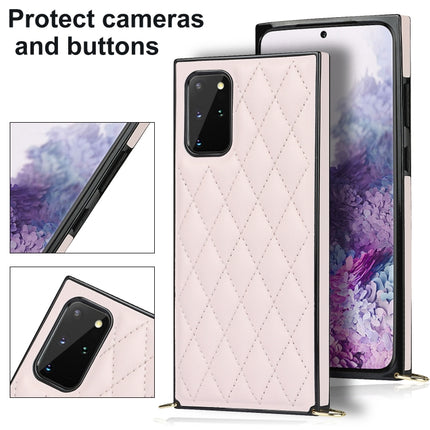 For Samsung Galaxy S20 Elegant Rhombic Pattern Microfiber Leather +TPU Shockproof Case with Crossbody Strap Chain(Pink)-garmade.com