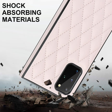 For Samsung Galaxy S20 Elegant Rhombic Pattern Microfiber Leather +TPU Shockproof Case with Crossbody Strap Chain(Pink)-garmade.com