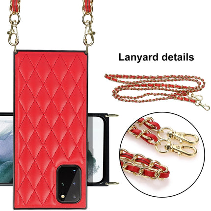 For Samsung Galaxy S20 Elegant Rhombic Pattern Microfiber Leather +TPU Shockproof Case with Crossbody Strap Chain(Red)-garmade.com