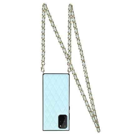 For Samsung Galaxy S20 Elegant Rhombic Pattern Microfiber Leather +TPU Shockproof Case with Crossbody Strap Chain(Blue)-garmade.com