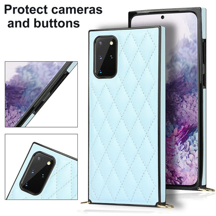 For Samsung Galaxy S20 Elegant Rhombic Pattern Microfiber Leather +TPU Shockproof Case with Crossbody Strap Chain(Blue)-garmade.com
