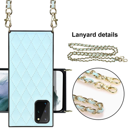 For Samsung Galaxy S20 Elegant Rhombic Pattern Microfiber Leather +TPU Shockproof Case with Crossbody Strap Chain(Blue)-garmade.com
