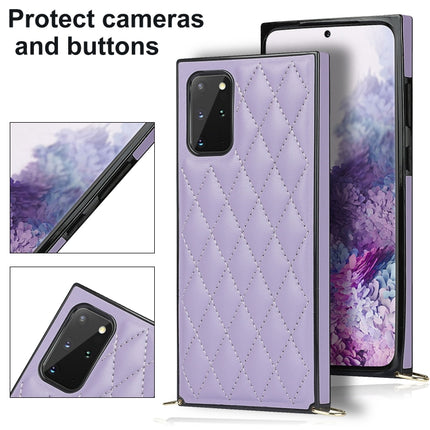 For Samsung Galaxy S20 Elegant Rhombic Pattern Microfiber Leather +TPU Shockproof Case with Crossbody Strap Chain(Purple)-garmade.com