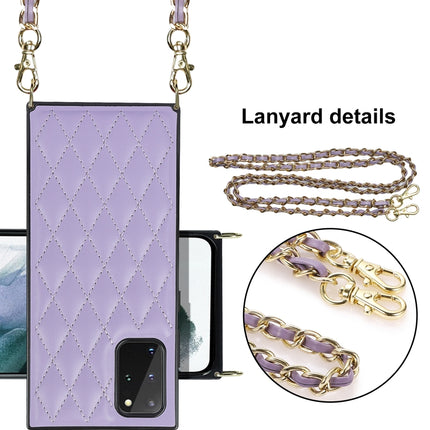 For Samsung Galaxy S20 Elegant Rhombic Pattern Microfiber Leather +TPU Shockproof Case with Crossbody Strap Chain(Purple)-garmade.com