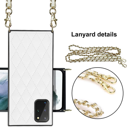 For Samsung Galaxy S20+ Elegant Rhombic Pattern Microfiber Leather +TPU Shockproof Case with Crossbody Strap Chain(White)-garmade.com