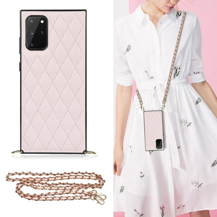 For Samsung Galaxy S20+ Elegant Rhombic Pattern Microfiber Leather +TPU Shockproof Case with Crossbody Strap Chain(Pink)-garmade.com