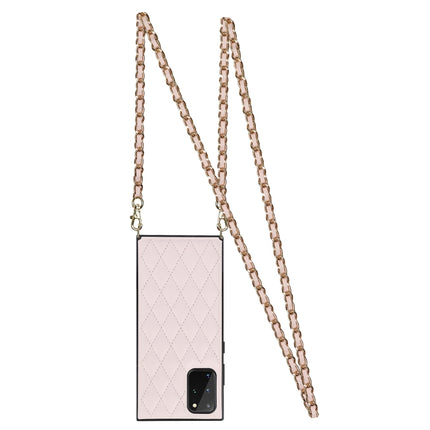 For Samsung Galaxy S20+ Elegant Rhombic Pattern Microfiber Leather +TPU Shockproof Case with Crossbody Strap Chain(Pink)-garmade.com