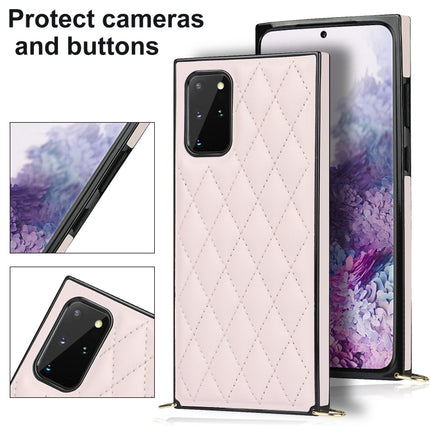 For Samsung Galaxy S20+ Elegant Rhombic Pattern Microfiber Leather +TPU Shockproof Case with Crossbody Strap Chain(Pink)-garmade.com