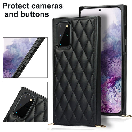 For Samsung Galaxy S20+ Elegant Rhombic Pattern Microfiber Leather +TPU Shockproof Case with Crossbody Strap Chain(Black)-garmade.com