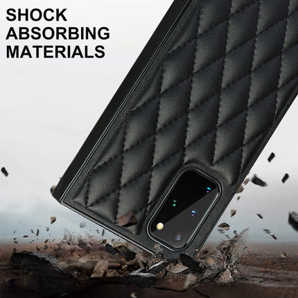 For Samsung Galaxy S20+ Elegant Rhombic Pattern Microfiber Leather +TPU Shockproof Case with Crossbody Strap Chain(Black)-garmade.com