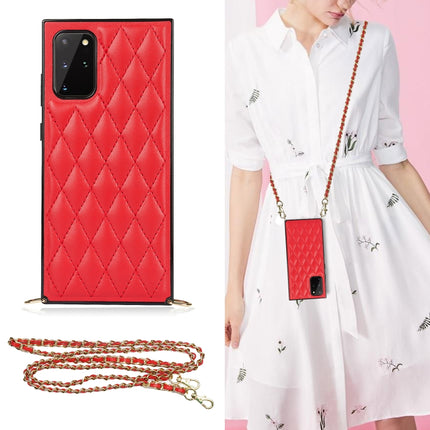 For Samsung Galaxy S20+ Elegant Rhombic Pattern Microfiber Leather +TPU Shockproof Case with Crossbody Strap Chain(Red)-garmade.com
