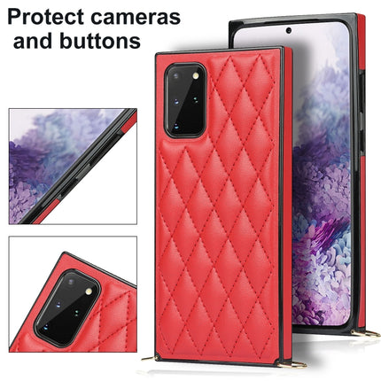 For Samsung Galaxy S20+ Elegant Rhombic Pattern Microfiber Leather +TPU Shockproof Case with Crossbody Strap Chain(Red)-garmade.com