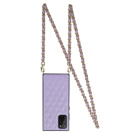 For Samsung Galaxy S20+ Elegant Rhombic Pattern Microfiber Leather +TPU Shockproof Case with Crossbody Strap Chain(Purple)-garmade.com