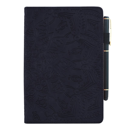 For iPad Pro 9.7 inch Calf Pattern Double Folding Design Embossed Leather Case with Holder & Card Slots & Pen Slot & Elastic Band(Black)-garmade.com