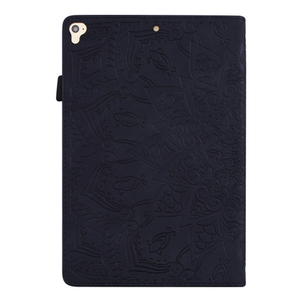 For iPad Pro 9.7 inch Calf Pattern Double Folding Design Embossed Leather Case with Holder & Card Slots & Pen Slot & Elastic Band(Black)-garmade.com