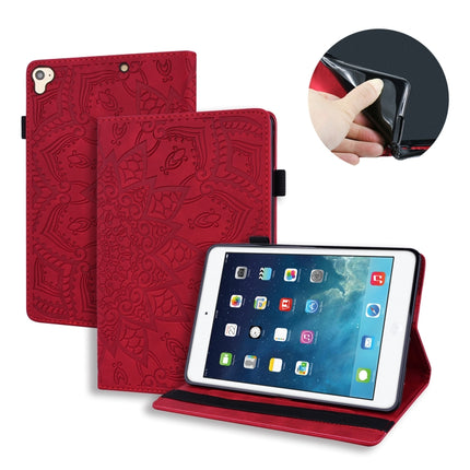 For iPad Pro 9.7 inch Calf Pattern Double Folding Design Embossed Leather Case with Holder & Card Slots & Pen Slot & Elastic Band(Red)-garmade.com