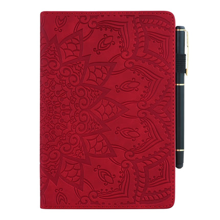 For iPad Pro 9.7 inch Calf Pattern Double Folding Design Embossed Leather Case with Holder & Card Slots & Pen Slot & Elastic Band(Red)-garmade.com