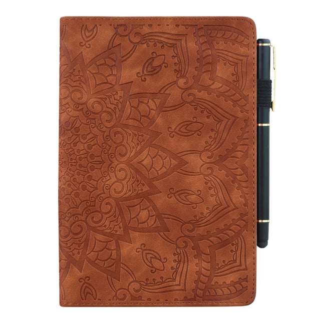 For iPad Pro 9.7 inch Calf Pattern Double Folding Design Embossed Leather Case with Holder & Card Slots & Pen Slot & Elastic Band(Brown)-garmade.com