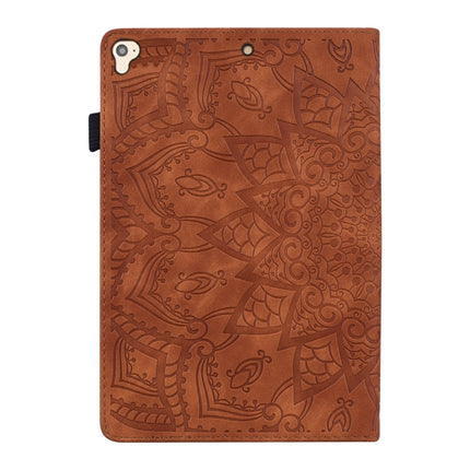 For iPad Pro 9.7 inch Calf Pattern Double Folding Design Embossed Leather Case with Holder & Card Slots & Pen Slot & Elastic Band(Brown)-garmade.com