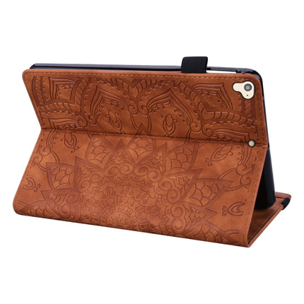 For iPad Pro 9.7 inch Calf Pattern Double Folding Design Embossed Leather Case with Holder & Card Slots & Pen Slot & Elastic Band(Brown)-garmade.com