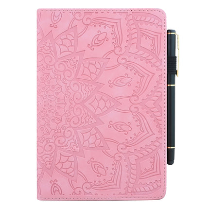 For iPad Pro 9.7 inch Calf Pattern Double Folding Design Embossed Leather Case with Holder & Card Slots & Pen Slot & Elastic Band(Pink)-garmade.com