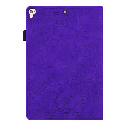 For iPad Pro 9.7 inch Calf Pattern Double Folding Design Embossed Leather Case with Holder & Card Slots & Pen Slot & Elastic Band(Purple)-garmade.com