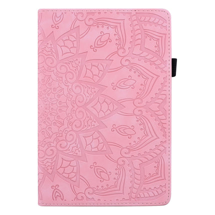 For iPad 10.2 2021 / 2020 / 2019 Calf Pattern Double Folding Design Embossed Leather Case with Holder & Card Slots & Pen Slot & Elastic Band(Pink)-garmade.com