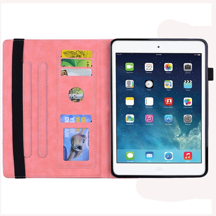 For iPad 10.2 2021 / 2020 / 2019 Calf Pattern Double Folding Design Embossed Leather Case with Holder & Card Slots & Pen Slot & Elastic Band(Pink)-garmade.com