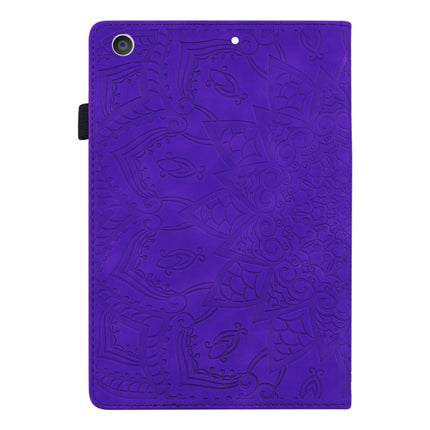 For iPad 10.2 2021 / 2020 / 2019 Calf Pattern Double Folding Design Embossed Leather Case with Holder & Card Slots & Pen Slot & Elastic Band(Purple)-garmade.com