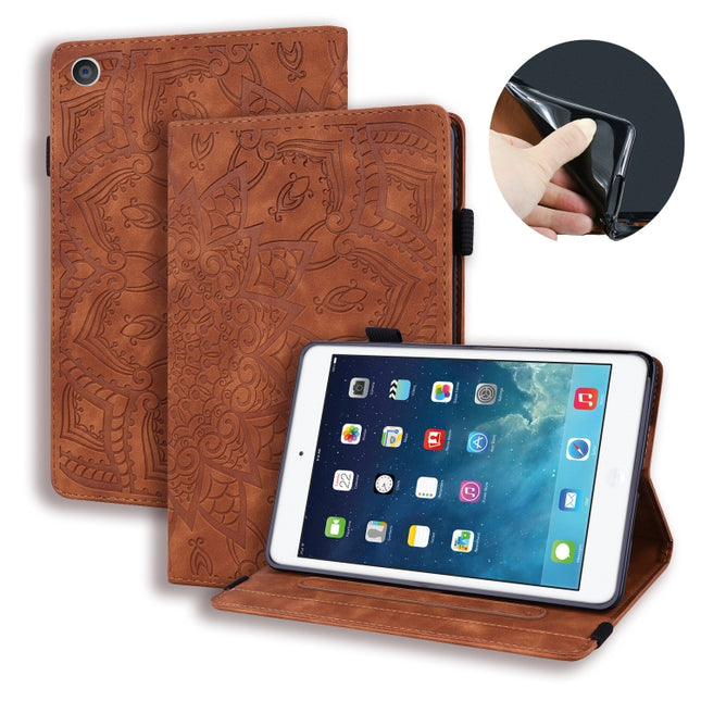 For iPad 4 & 3 & 2 Calf Pattern Double Folding Design Embossed Leather Case with Holder & Card Slots & Pen Slot & Elastic Band(Brown)-garmade.com