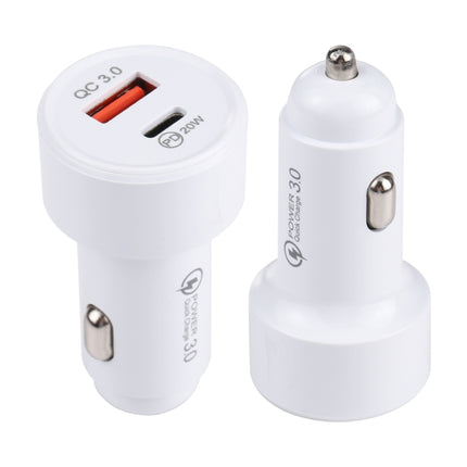 LZ-201 PD 20W USB-C / Type-C + QC 3.0 USB Mini Fast Car Charger(White)-garmade.com