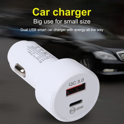 LZ-201 PD 20W USB-C / Type-C + QC 3.0 USB Mini Fast Car Charger(White)-garmade.com