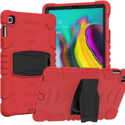 3-Layer Protection Screen Frame + PC + Silicone Shockproof Combination Case with Holder For Samsung Galaxy Tab S5e T720(Red+Black)-garmade.com
