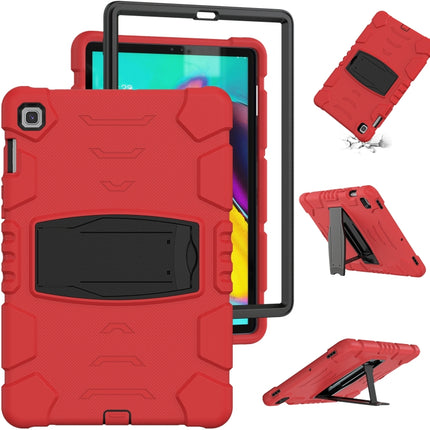 3-Layer Protection Screen Frame + PC + Silicone Shockproof Combination Case with Holder For Samsung Galaxy Tab S5e T720(Red+Black)-garmade.com