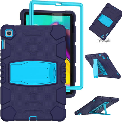 3-Layer Protection Screen Frame + PC + Silicone Shockproof Combination Case with Holder For Samsung Galaxy Tab S5e T720(NavyBlue + Blue)-garmade.com