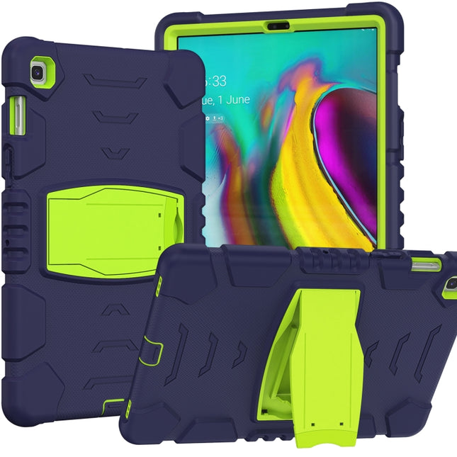 3-Layer Protection Screen Frame + PC + Silicone Shockproof Combination Case with Holder For Samsung Galaxy Tab S5e T720(Navy Blue + Lime)-garmade.com