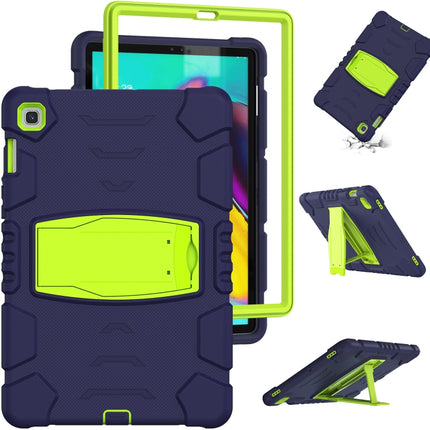 3-Layer Protection Screen Frame + PC + Silicone Shockproof Combination Case with Holder For Samsung Galaxy Tab S5e T720(Navy Blue + Lime)-garmade.com