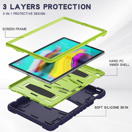 3-Layer Protection Screen Frame + PC + Silicone Shockproof Combination Case with Holder For Samsung Galaxy Tab S5e T720(Navy Blue + Lime)-garmade.com