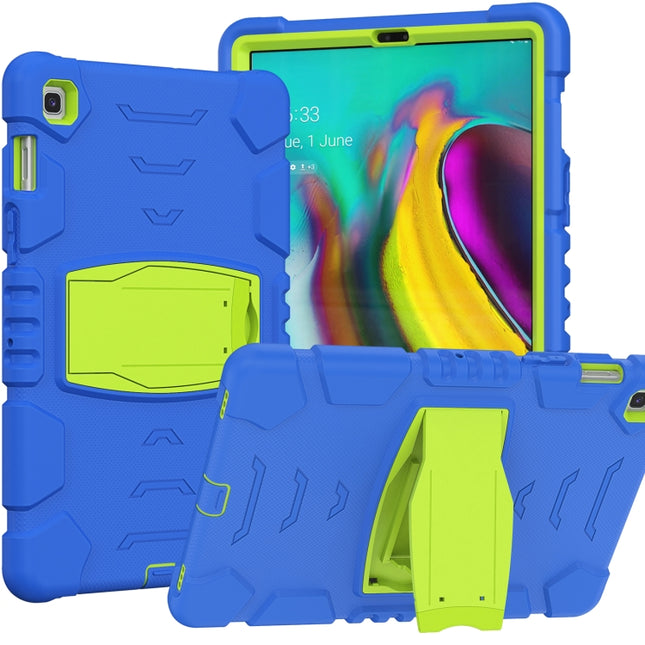 3-Layer Protection Screen Frame + PC + Silicone Shockproof Combination Case with Holder For Samsung Galaxy Tab S5e T720(Blue+Lime)-garmade.com