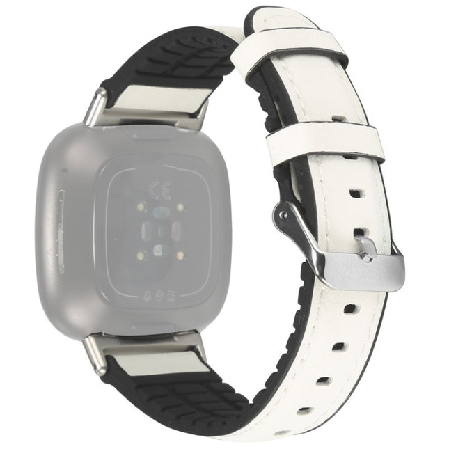 For Fitbit Versa 3 Leather + Silicone Replacement Strap Watchband(White)-garmade.com
