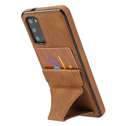 For Samsung Galaxy S20 Ultra-thin Shockproof Protective Case with Holder & Metal Magnetic Function(Brown)-garmade.com