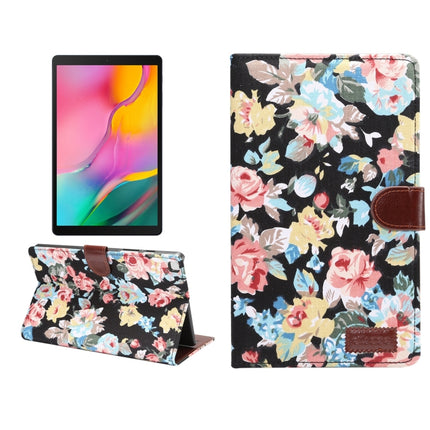For Samsung Tab A7 Lite T220 / T225 Flower Pattern Cloth Surface Horizontal Flip Leather Case with Holder & Card Slots(Black)-garmade.com