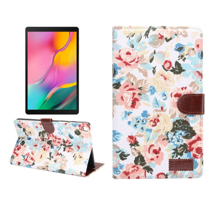 For Samsung Tab A7 Lite T220 / T225 Flower Pattern Cloth Surface Horizontal Flip Leather Case with Holder & Card Slots(White)-garmade.com