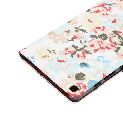 For Samsung Tab A7 Lite T220 / T225 Flower Pattern Cloth Surface Horizontal Flip Leather Case with Holder & Card Slots(White)-garmade.com
