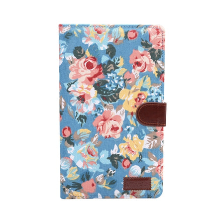 For Samsung Tab A7 Lite T220 / T225 Flower Pattern Cloth Surface Horizontal Flip Leather Case with Holder & Card Slots(Blue)-garmade.com