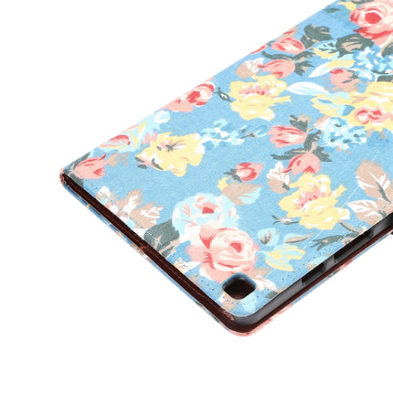 For Samsung Tab A7 Lite T220 / T225 Flower Pattern Cloth Surface Horizontal Flip Leather Case with Holder & Card Slots(Blue)-garmade.com