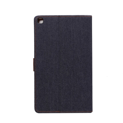 For Samsung Tab A7 Lite T220 / T225 Denim Texture PC Horizontal Flip Leather Protective Case, with Holder & Card Slots & Wallet & Photo Frame(Black)-garmade.com