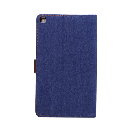 For Samsung Tab A7 Lite T220 / T225 Denim Texture PC Horizontal Flip Leather Protective Case, with Holder & Card Slots & Wallet & Photo Frame(Dark Blue)-garmade.com