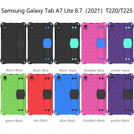 For Samsung Galaxy Tab A7 Lite 8.7 (2021) T220/T225 Honeycomb Design EVA + PC Four Corner Shockproof Protective Case with Strap(Black+Black)-garmade.com